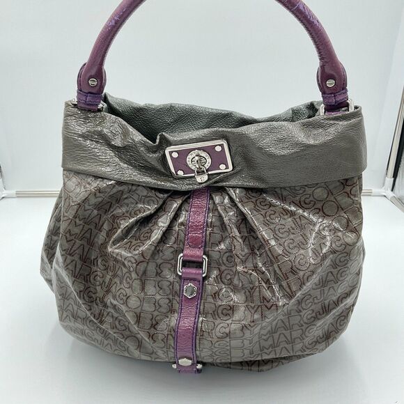 Marc By Marc Jacobs Handbags - Marc By Marc Jacobs Large Patent Leather Handbag Shoulder Bag Hobo Grey Purple